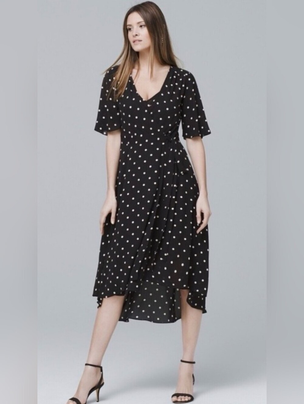 White House Black Market Polka Dot Wrap Dress Size Medium Black White Classic